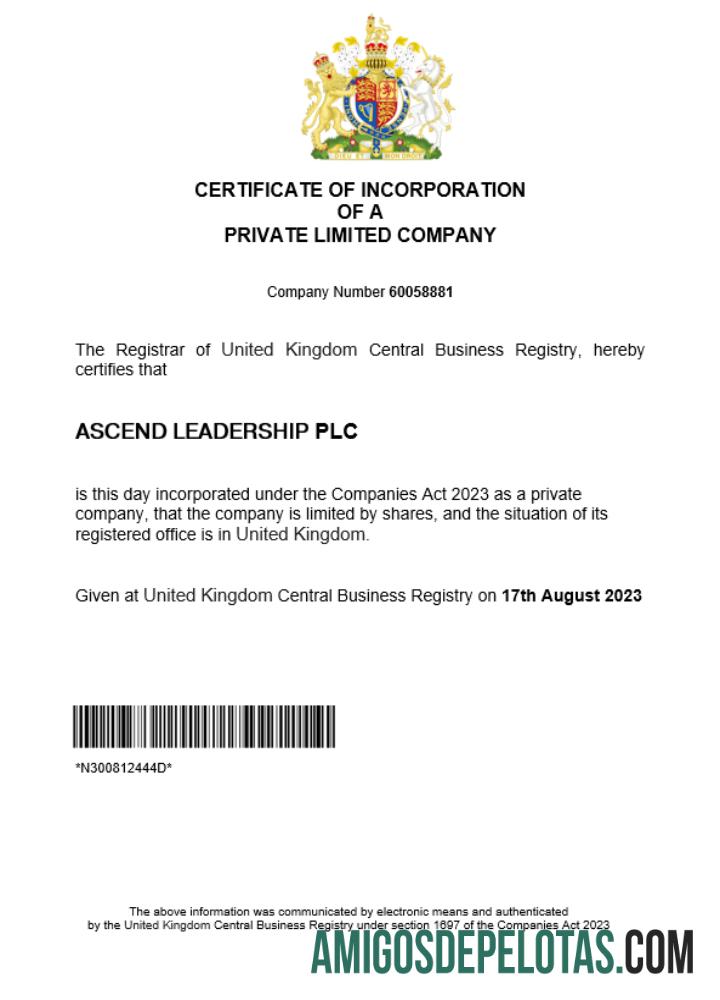 Modelo realista de certificado de registro comercial no Reino Unido em Word e PDF